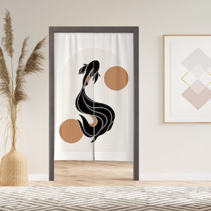 Koi Lucky Fish Noren Door Curtain with Velcro/Grommet/Sleeve, Japanese Window Curtain for Kitchen, Window Treatments for Partition