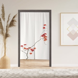 Strong Plum Noren Door Curtain with Velcro/Grommet/Sleeve, Japanese Window Curtain for Kitchen, Window Treatments for Partition