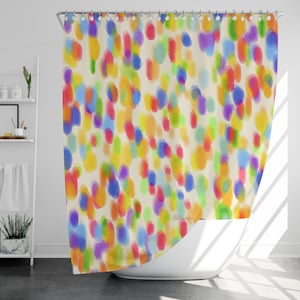 Rainbow Spots Shower Curtain with 12 Hooks, 100% Waterproof, Modern Bathroom Decor, Housewarming Gift