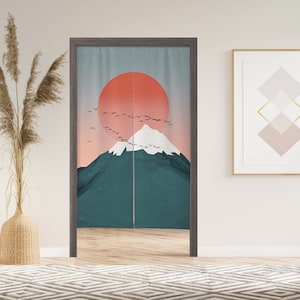 Boho sunset Door Curtain with Velcro/Grommet/Sleeve, Japanese Curtain for Kitchen/bedroom/toilet, Window Treatments for Partition
