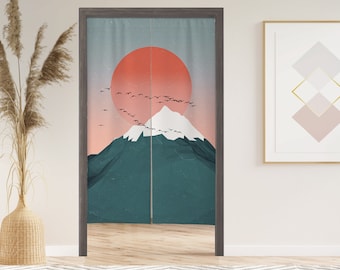Boho sunset Door Curtain with Velcro/Grommet/Sleeve, Japanese Curtain for Kitchen/bedroom/toilet, Window Treatments for Partition