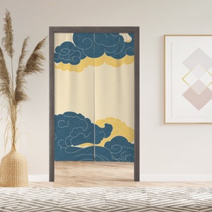 Navy Cloud Noren Curtain with Velcro/Grommet/Sleeve, Japanese Window Curtain for Kitchen, Window Treatments for Partition