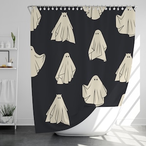 Cute Ghost Shower Curtain with 12 Hooks, 100% Waterproof, Halloween Bathroom Decor, Housewarming Gift