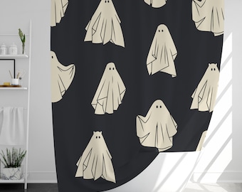 Cute Ghost Shower Curtain with 12 Hooks, 100% Waterproof, Halloween Bathroom Decor, Housewarming Gift