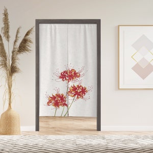 Flowers Noren Door Curtain with Velcro, Japanese Doorway Curtain for Kitchen Bathroom, Window Treatments for Partition Home Kitchen Decor