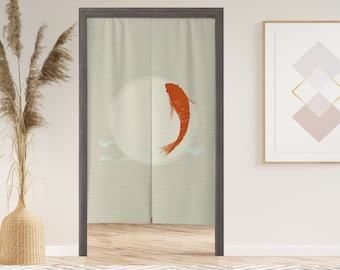 Koi Fish Japan Noren Door Curtain with Velcro/Grommet/Sleeve, Japanese Window Curtain for Kitchen, Window Treatments for Partition