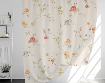 Vintage Blumenranke Duschvorhang mit 12 Haken, 100% wasserdicht, modernes Badezimmer Dekor, Einweihungsgeschenk