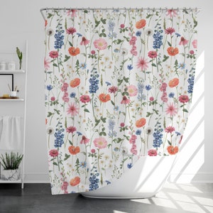 Floral Vibe Shower Curtain with 12 Hooks, Christmas Gift, Home Decor, Housewarming Gift