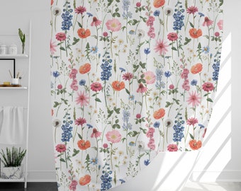 Floral Vibe Shower Curtain with 12 Hooks, Christmas Gift, Home Decor, Housewarming Gift
