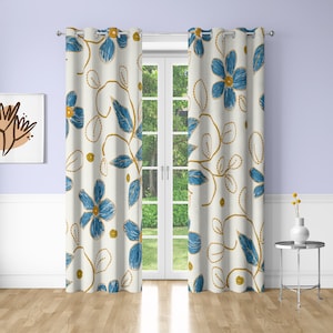 Blue Leaf Window Curtains Retro plants Art Printing Decorative Blackout Curtains for Bedrooms Dorms
