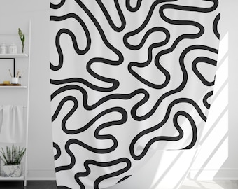 Tenda da doccia con motivo a linee e 12 ganci, 100% impermeabile, decorazione moderna per il bagno, regalo per l'inaugurazione della casa.