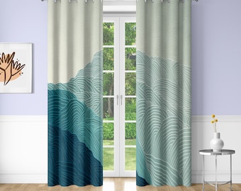 Rideaux de fenêtre vagues de mer minimalistes de style japonais impression de vagues de mer rideaux décoratifs occultants pour chambres et dortoirs