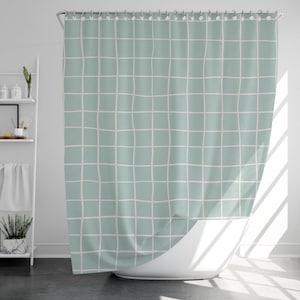 Line Art Shower Curtain with 12 Hooks, 100% Waterproof, Japanese Style Bathroom Decor, Housewarming Gift
