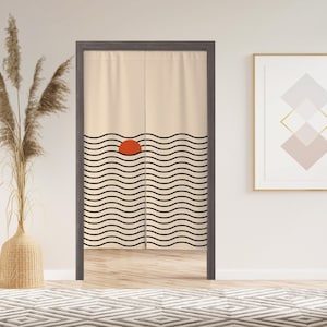 Waves and sun Noren rideau de porte avec velcro/œillets/manches, rideau de fenêtre japonais pour cuisine, parures de fenêtre pour séparation