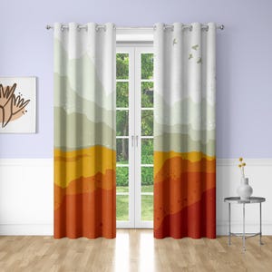 Mountains Window Curtains Minimalism Japanese-style sea wave Printing Decorative Blackout Curtains for Bedrooms Dorms