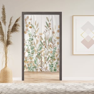 Watercolor Plants Noren Door Curtain with Velcro,  Curtain for Kitchen Bathroom, Window Treatments for Partition Home Kitchen Decor