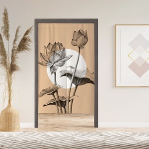 Lotus Leaf Noren Door Curtain with Velcro, Japanese Doorway Curtain for Kitchen Bathroom, Window Treatments for Partition Home Kitchen Decor