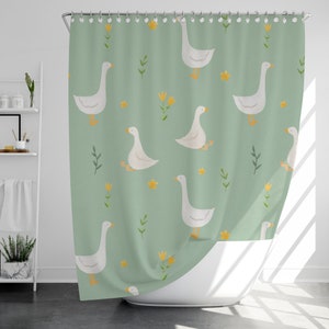Cute goose Shower Curtain with 12 Hooks, 100% Waterproof, Modern Bathroom Decor, Housewarming Gift