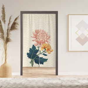 Floral Noren Door Curtain with Velcro, Japanese Doorway Curtain for Kitchen Bathroom, Window Treatments for Partition Home Kitchen Decor