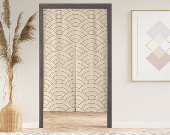 Japanese Waves Noren Door Curtain with Velcro/Grommet/Sleeve, Japanese Window Curtain for Kitchen, Window Treatments for Partition