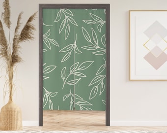 Green Leaves Noren Door Curtain with Velcro/Grommet/Sleeve, European style Window Curtain for Kitchen, Window Treatments for Partition