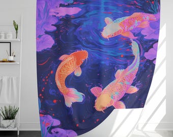 Cortina de ducha japonesa con diseño de peces koi, decoración zen para baño, colorida, impermeable, personalizada con estampado de estanque de lotos, disponible en varias tallas.