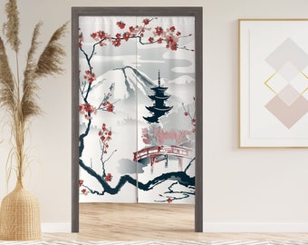 Cortina de puerta Mount Fuji Noren con velcro/ojal/manga, cortina de ventana japonesa para cocina, tratamientos de ventana para partición