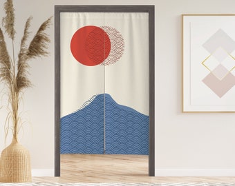 Psychedelic Red Moon Noren Door Curtain with Velcro/Grommet/Sleeve, Japanese Window Curtain for Kitchen, Window Treatments for Partition