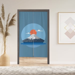 Mount Fuji Noren Curtain with Velcro/Grommet/Sleeve, Japanese Window Curtain for Kitchen, Window Treatments for Partition