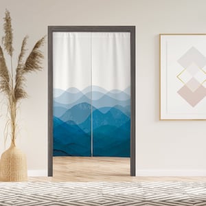 Blue Wave Noren Door Curtain with Velcro/Grommet/Sleeve, Japanese Window Curtain for Kitchen, Window Treatments for Partition
