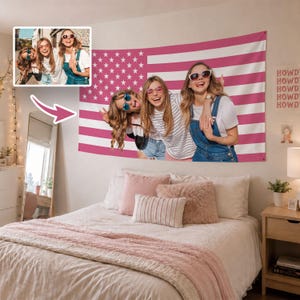 Anpassat foto av rosa amerikansk flagga, personligt bild av USA-flaggan, present till bästa vän, dekoration för studenthem, födelsedagspresent till henne