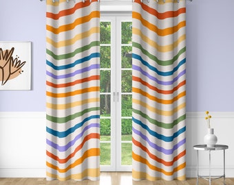 Rainbow line Window Curtains Minimalistc Printing Decorative Blackout Curtains for Bedrooms Dorms