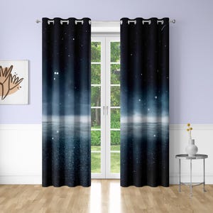 Galaxy Window Curtains Japanese-style sea wave Printing Decorative Blackout Curtains for Bedrooms Dorms