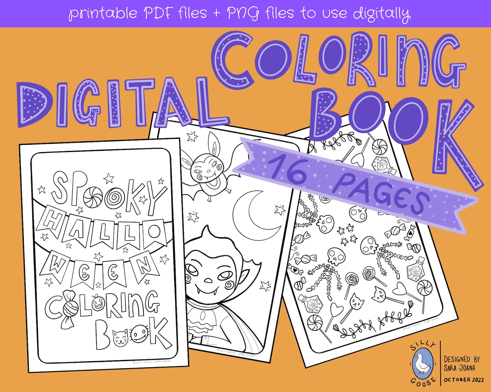 Spooky Halloween Digital Coloring Book PDF Png Instant Download