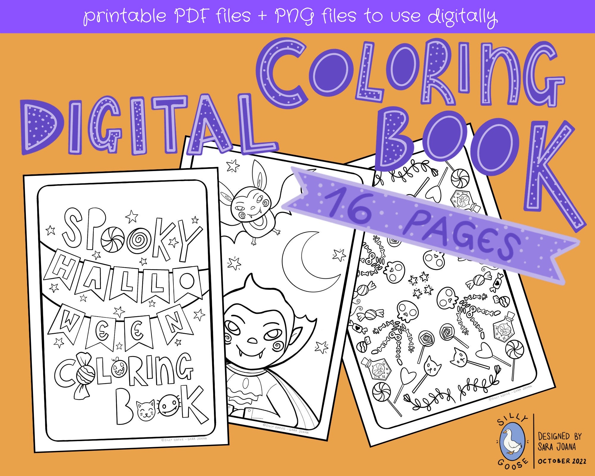 Spooky Halloween Digital Coloring Book PDF Png Instant Download