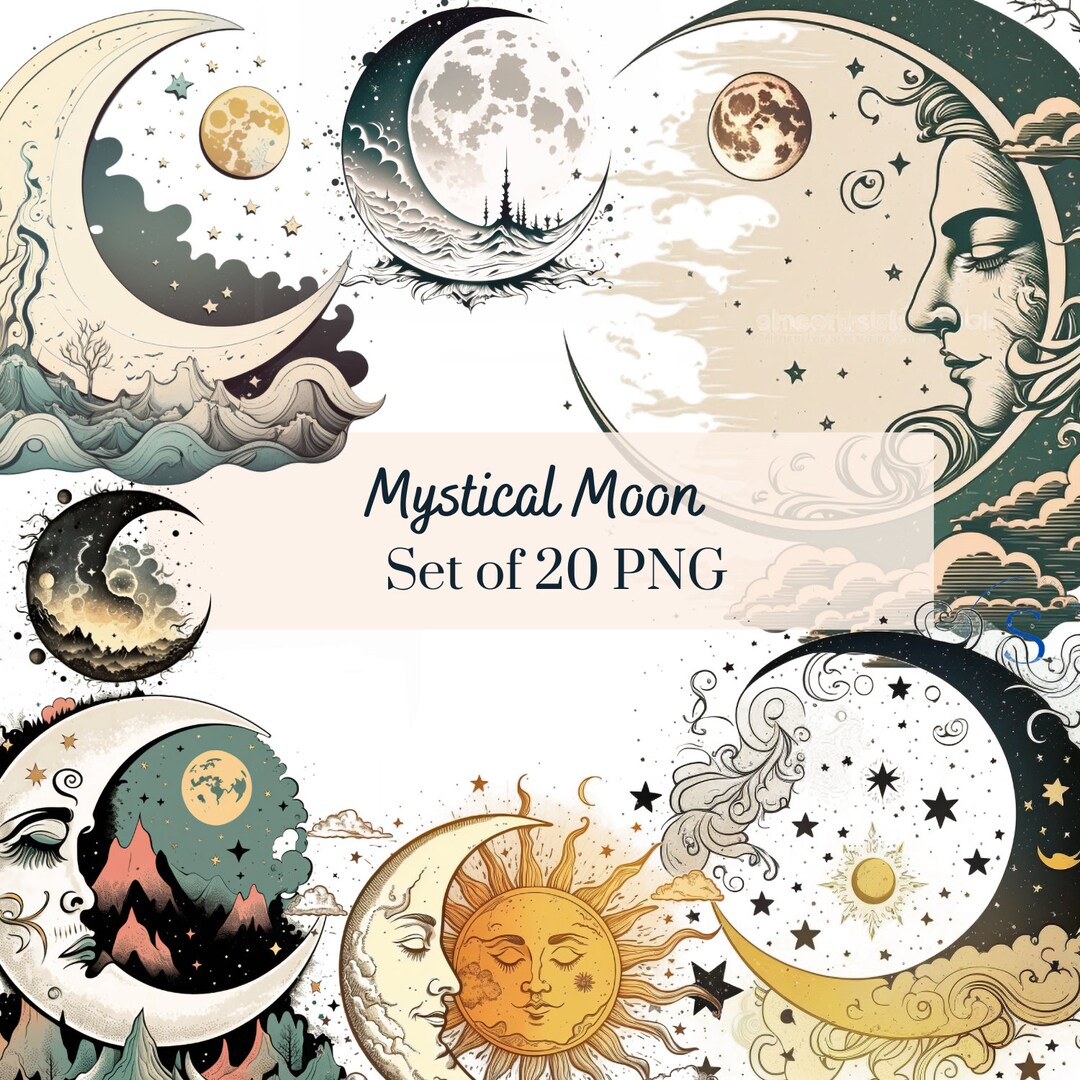 Celestial Vintage Moon Clipart Ancient Cosmos Sun Clipart Etsy UK