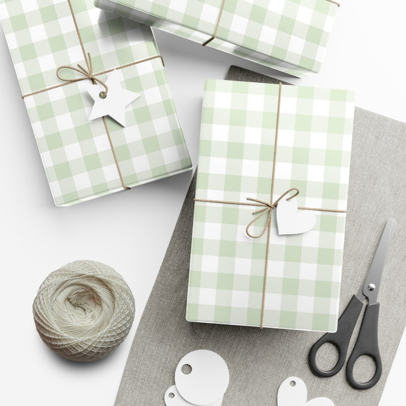 Pale Green Gingham Wrapping Paper image 4