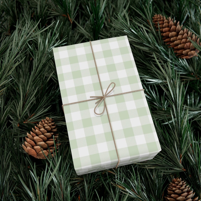 Pale Green Gingham Wrapping Paper image 1