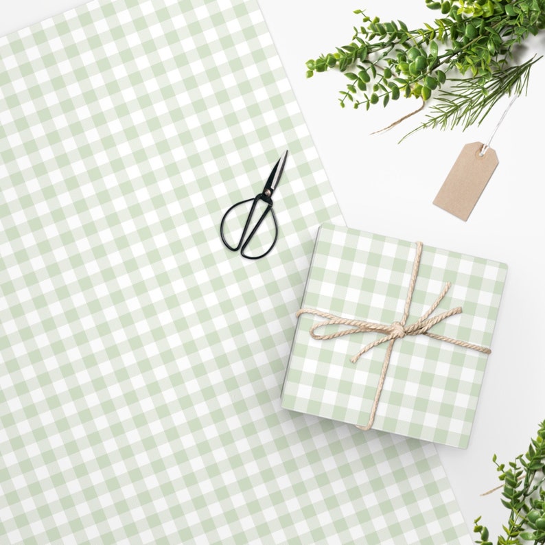 Pale Green Gingham Wrapping Paper image 2