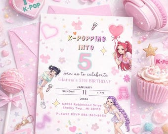 Kpop Anime Birthday Invitation | Demon Hunters Theme (Digital Download, Canva Template)