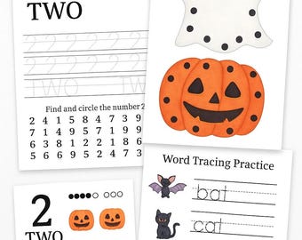 Halloween Preschool Activity Pack: Tracing, Counting (Digital Download)