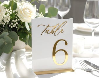White and Gold Table Numbers, Wedding Table Decor