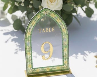 Stained Glass Table Number Signs, Wedding Table Decor