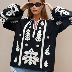 Embroidered Blouse, Boho Clothing, Aztec Embroidery Blouse, Bohemian Tops, Unique Gifts for Her