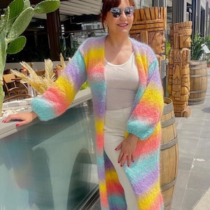 Colorful Cardigan, Rainbow Knit Jacket, Colorful Clothing, Unique Christmas Gifts for Her