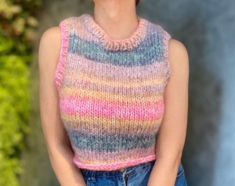 Sweater Vest Women, Ombre Sweater Vest, Colorful Sweater Mohair, Boho Colorful Vest Women, Knit Striped SweaterVest, Colorful Knit Top
