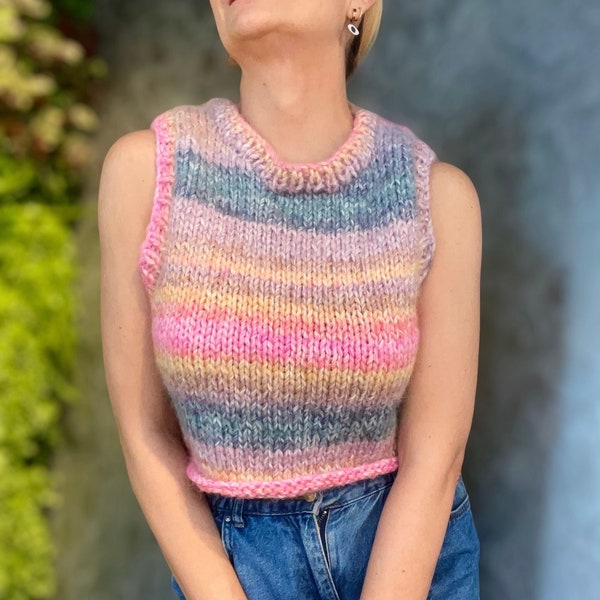 Sweater Vest Women, Ombre Sweater Vest, Colorful Sweater Mohair, Boho Colorful Vest Women, Knit Striped SweaterVest, Colorful Knit Top