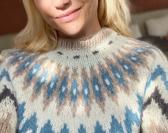 Wool Fair Isle Sweater, Icelandic Sweater, Nordic Lettlopi Pullover, Lopapeysa Sweater, Nordic Jumper, Scandinavian Pullover, Alpaca Sweater