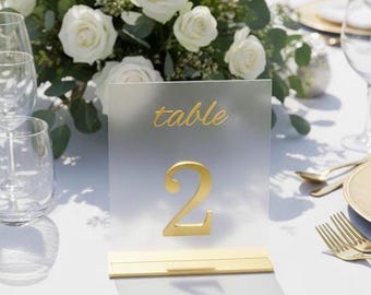 Acrylic Wedding Table Numbers, Frosted Mirror Sign, Reception Decor