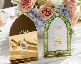 Stained Glass Table Numbers, Wedding Reception Decor, Acrylic Signs